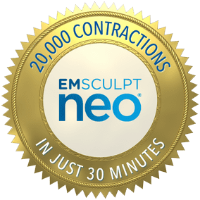 Emsculpt Neo Badge Showing The Treatment Provides 20,000 Contractions In Just 30 Minutes.